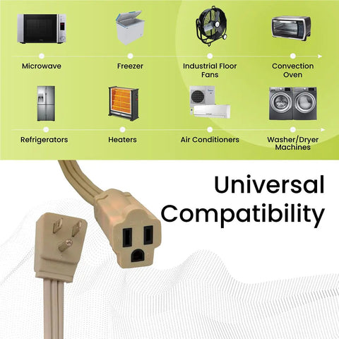 Beige Beefy Heavy Duty 6 Ft Appliance Cord 14 Gauge 3 Conductor With Grounded 3 Prong Right Angle Plug For Large Appliances