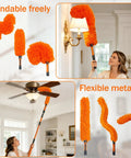 All In One High Ceiling Duster Replacement Heads Kit Fits Standard Threaded Poles With Swivel Joint For Easy Dusting Cobweb Cleaner Ceiling Fan Dust Brush Window Squeegee Microfiber Feather Duster Head No Fuss Quick Change Design, orange bendable microfiber duster heads