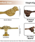 Must Have Bird Shaped Cabinet Knobs Set of 2, Vintage Metal Drawer Pulls, Gold Zinc Alloy, dimensions and details shown