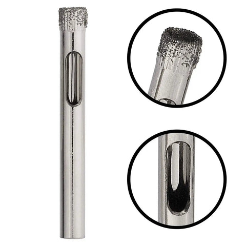 Close-up of Go-To 10 Pack Diamond Drill Bit Set 6mm (1/4 Inch) showing diamond coating and slot design for precise drilling.