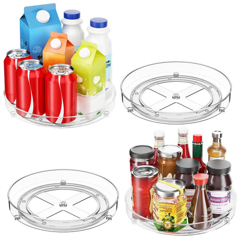 2 Pack Nine Point Five Inch Lazy Susan Turntables For Cabinet Pantry Refrigerator Organizer holding cans and bottles, 360-degree spin