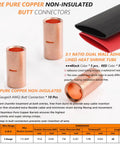 10 Packs 4 Gauge Butt Connectors Kit With Pure Copper Barrels, Uninsulated Crimp Splices with dual wall heat shrink tubing