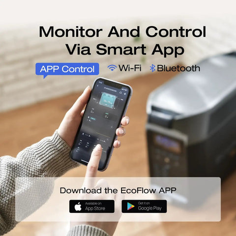Using app to control Beastly 3600Wh LiFePO4 Delta Pro Portable Power Station With Five 120V AC Outlets on smartphone.