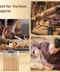 Eight Piece Wood Lathe Tool Set With Steel Blades For Turning And Shaping Includes Skew Gouges Round Nose Parting And Spear Point Tools