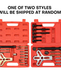 Open cases showing Harmonic Balancer Steering Wheel Puller Kit 13 Piece Flywheel and Crankshaft Pulley Removal Set