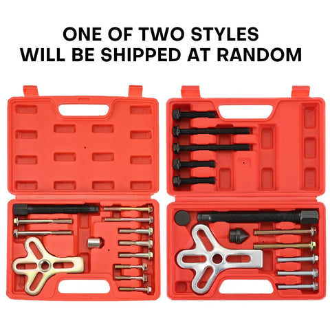 Open cases showing Harmonic Balancer Steering Wheel Puller Kit 13 Piece Flywheel and Crankshaft Pulley Removal Set