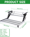 RV Camper Steps Drop Down Folding Stairs One Hand Open Close Aluminum Construction With Non Slip Feet Luminous Glow Tape For Visibility Holds Up To 450 Pounds. Product size shown, 18.9in x 9.0in x 7.4in, aluminum folding step