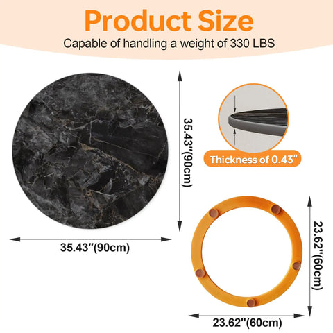 Smooth Operator 35.5 Inch Lazy Susan Turntable With Grip Tight Non Slip Base heavy duty serving tray with black marble design.
