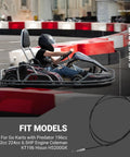 Person driving go-kart on track with 84 Inch Go Kart Throttle Cable Kit For Coleman KT196 Predator 196cc 212cc 224cc 6.5HP Engines included.