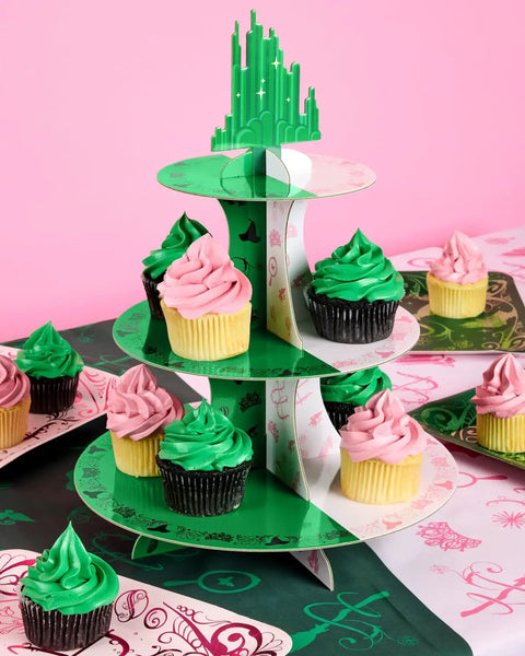 Pink And Green Witch Cupcake Tower 3 Tier Party Ready Birthday Dessert Display Stand For Girls Party Decor Kids Wizard