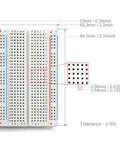 Three Pack 400 Tie Point Solderless Breadboards Kit With Dual Power Rails And Adhesive Back dimensions shown