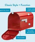 Boulder Post Mounted Mailbox 7900-7R-SR Red Built Tough All Weather Galvanized Steel Rust Resistant Open Door View