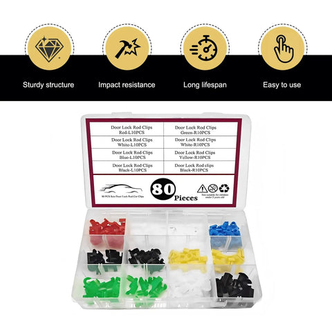 80 Pcs Car Door Lock Rod Clips Kit Nylon Retainers for Door Locks and Handle Rod Ends Left and Right Side Replacements Universal Fit for Most Vehicles Multicolor Durable Assortment, assorted clips in case