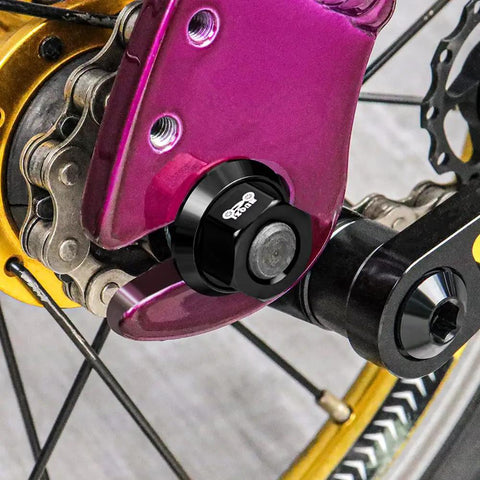Two Pack M9.5 Three Eighths Inch Bicycle Hub Flanged Axle Nuts Aluminum 7075 Alloy Lightweight Yet Strong CNC Machined on rear wheel