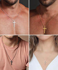Dope Silver Stainless Steel Cross Necklace For Men, 20 Inch Box Chain Pendant, Hypoallergenic And Lead Free, men's jewelry display