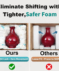 Comparison of 8 Pack Expanding Packing Foam Cushions 14x16 Inches for Shipping and Moving with vase secured vs. loose fit packing