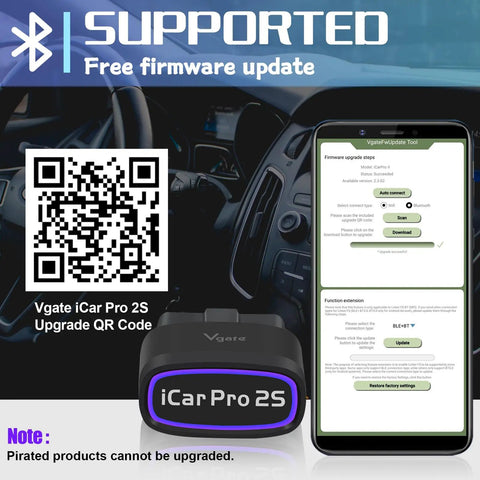iCar Pro 2S Bluetooth Five Point Two OBD2 Car Scan Tool Works With iPhone Android And Windows, QR code and smartphone display