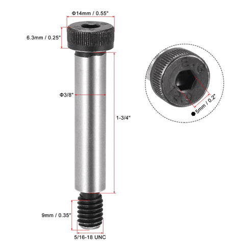 Straight Up Hardcore Alloy Steel Hex Socket Head Shoulder Bolts 1-3/4 X 3/8 Inch Stripper Fasteners 5/16-18 Thread close-up view