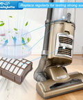 Two HEPA And Four Foam And Felt Filters Set shown with Shark Navigator Pro vacuum for enhanced suction