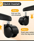 Installation guide for 2 Inch Office Chair Caster Wheels For Smooth As Butter Rolling Experience Universal Fit Heavy Duty.