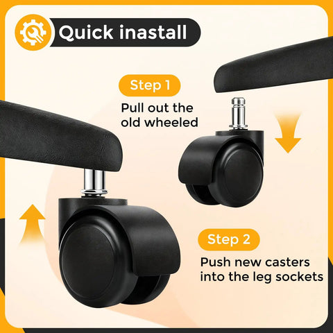 Installation guide for 2 Inch Office Chair Caster Wheels For Smooth As Butter Rolling Experience Universal Fit Heavy Duty.