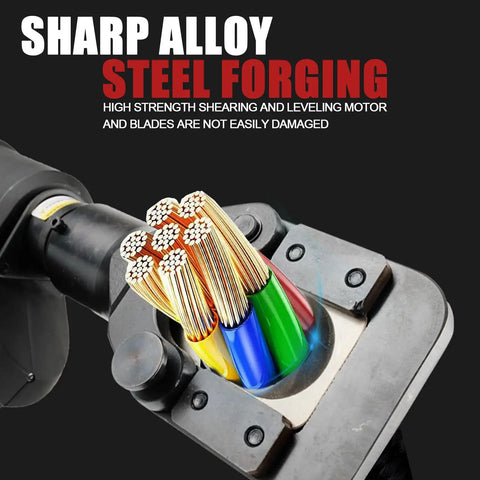 Beast Of A 70KN Electric Ratchet Cable Cutter For Copper Aluminum And ACSR Cables Up To 45mm showing sharp alloy steel cutting jaws