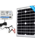 20W Monocrystalline Solar Panel And 5A PWM Charge Kit with USB 5V output, 20ft cable, SAE connectors, and alligator clamps