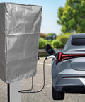 Heavy Duty EV Charger Station Cover Waterproof Rain Dust Proof Protective Enclosure, silver cover over charging pile outdoors.