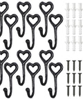12 Pack Heavy Duty Cast Iron Coat Hooks Wall Mounted Black Workhorse Wall Storage For Coats Bags Built Tough For The Daily Grind With A Sleek Flat Black Finish That Lasts In Any Room with heart-shaped design.