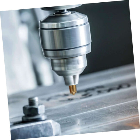 Close-up of flute steel chamfering cutter in milling machine cutting metal workpiece
