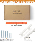 Package contents of 20 Pack White Kitchen Cabinet Pulls 3-3/4 Inch Euro Style T Bar Handles with screws and tape measure