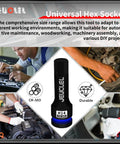 14mm Hex Impact Socket H14 One Half Inch Drive Lengthened Chromium Molybdenum Steel Allen Socket shown with automotive use