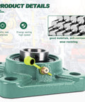 Two Pack UCF202-10 Pillow Block Bearing 5/8 Inch Bore, 4 Bolt Square Flange Mount, Self Aligning and Greasable, Cast Iron Housing, Easy Install, A Real Workhorse For Machinery And Conveyors on green flange housing