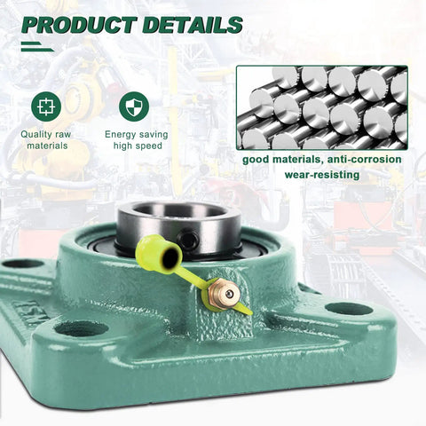 Two Pack UCF202-10 Pillow Block Bearing 5/8 Inch Bore, 4 Bolt Square Flange Mount, Self Aligning and Greasable, Cast Iron Housing, Easy Install, A Real Workhorse For Machinery And Conveyors on green flange housing