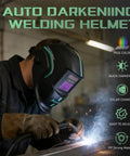 Welder using Auto Darkening Welding Helmet With Pro Grade True Color View Solar Powered Large Viewing Screen Shade Four To Thirteen For TIG MIG Arc Welding High Clarity Weld Hood For Pros And Weekend Warriors