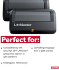 Model 891LM Security Plus 2.0 One Button Gate Opener Remote With Visor Clip Pack Of Two Batteries Included shown with features