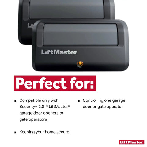 Model 891LM Security Plus 2.0 One Button Gate Opener Remote With Visor Clip Pack Of Two Batteries Included shown with features
