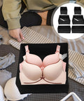 Hella Durable Non Woven Underwear Drawer Organizer Unit With Multiple Divided Compartments To Keep Your Socks Locked Tight And Maintain A Spotless Home Storage Setup On The Regular organizing a pink bra in a black textile drawer compartment.