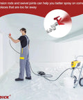 Nifty 16 Piece Airless Paint Sprayer Gun Kit With 3600 Psi Pressure in use for smooth wall painting with extension rod.