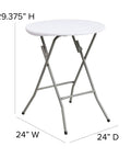 Two Foot Round Folding Event Table White Plastic Banquet Table For Indoor Outdoor Use with metal legs, 24x24x29.375 inches