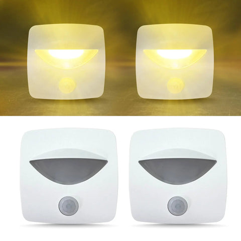12V LED Motion Activated Step Light For RVs Campers And Trailers Surface Mount With Clear Lens White Frame 2 Pack, square lights
