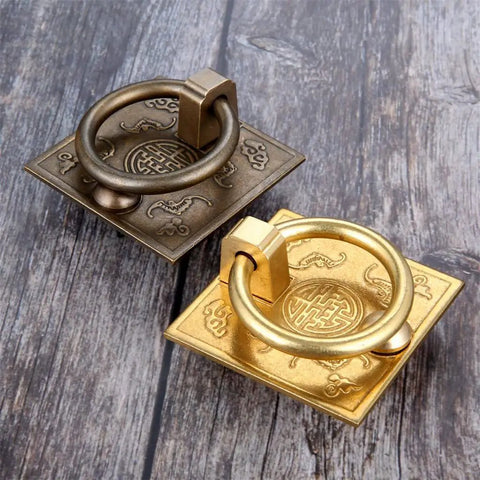 Antique Bronze Brass Cabinet Door Handle Set 2Pc Chinese Drop Cupboard Drawer Pulls For Cabinets Dressers Closets Wardrobes