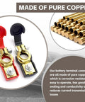 Universal Car Battery Terminal Connector Kit With Pure Copper Terminals And Plastic Covers shown with red and black adapters.