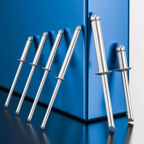 Pro Grade Aluminum Blind Rivets Kit With Aluminum Grip And Steel Mandrel Set 80 Piece on blue surface