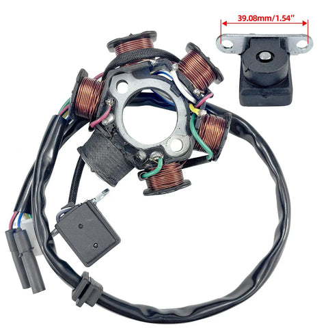 All In One Ignition Kit For GY6 125cc Engines - 6 Pole Magneto Stator Coil with wiring connectors visible