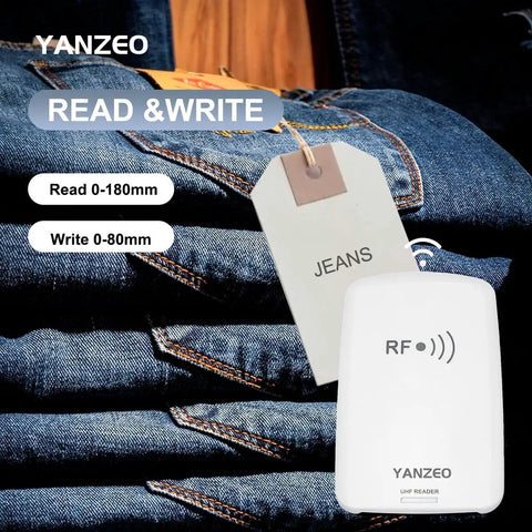 SR3308 UHF RFID Reader Writer With USB Interface Supports 860 960 MHz ISO18000 6C EPC Gen2 And 6B Tags on stacked jeans