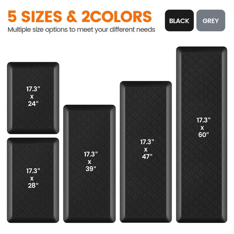 Ultra Thick Anti Fatigue Kitchen Mat 0.8 Inch Memory Foam Cushion Non Slip Water Resistant Floor Mat black in five sizes.