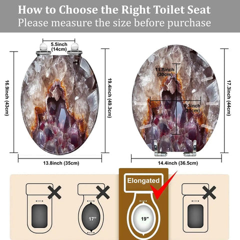 Toilet Seat Elongated Quiet Close for Bathroom Use dimensions diagram, showing size details for proper fitting.
