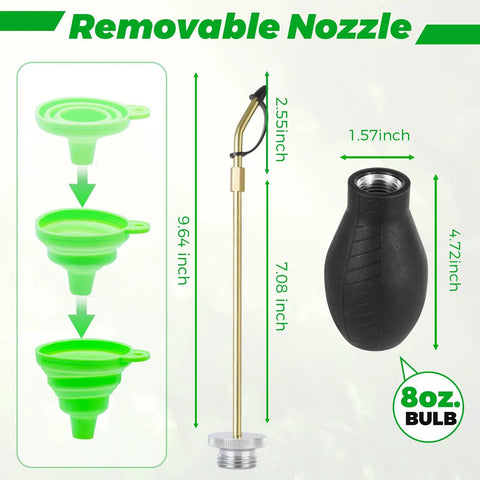 Diatomaceous Earth Duster For Cracks And Crevices, Long Metal Tube Powder Applicator with removable nozzle and 8oz bulb