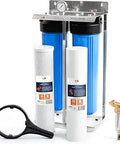 Dual-Stage Whole House Water Filtration System With 20x4.5 Inch Sediment And Carbon Filters, Prefilter, wrench, gauge
